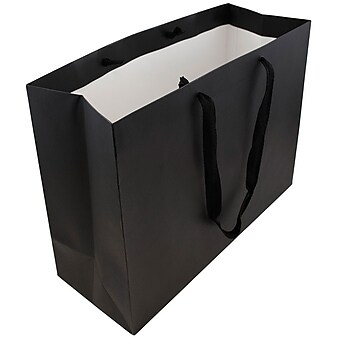 JAM Paper® Heavy Duty Matte Horizontal Gift Bags, XL, 16" x 12" x 6, Black Kraft Recycled, 3 Bags/Pack (774HDBLA)