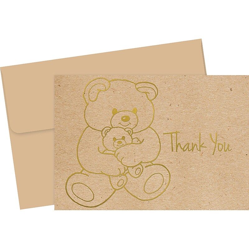 Great Papers! Teddy Bear Matte Personal Thank You Notecards, Kraft, 50/Pack (2019080) image 1