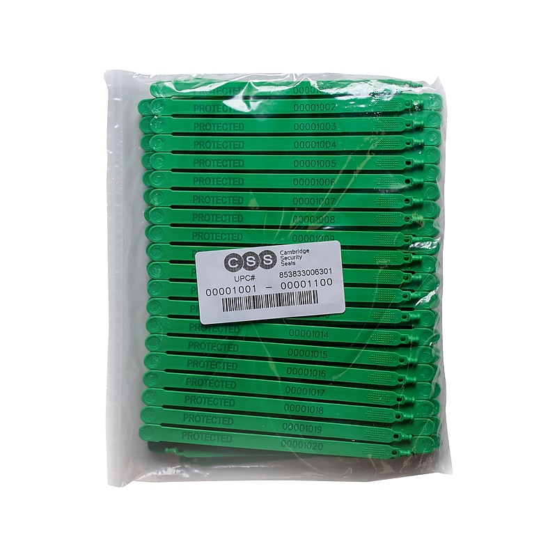 Cambridge Security Seals Plastic Truck Seals, 7.5", Green, 20/Strip, 50 Strips/Carton (PTS13156) image 1