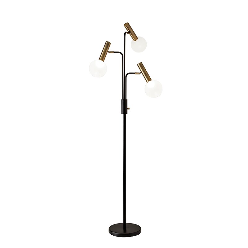 Adesso Sinclair 70"H Black and Antique Brass 3-Arm LED Floor Lamp with Frosted Glass Shades (3765-01) image 1