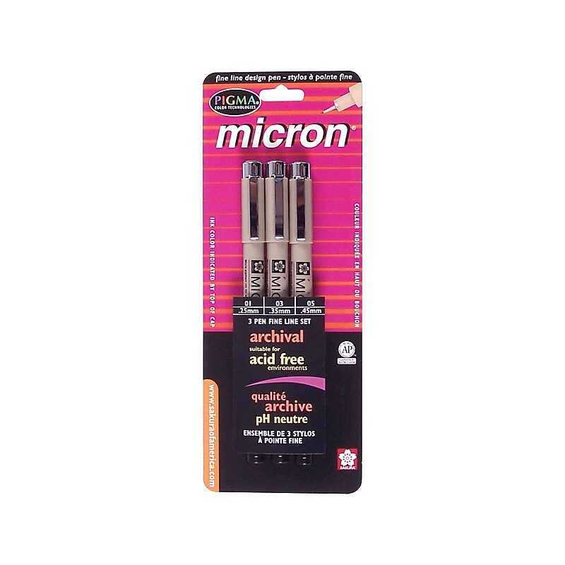 SAKURA Pigma Micron Classic Drawing Pens, Black, 3/Pack (30061) image 1