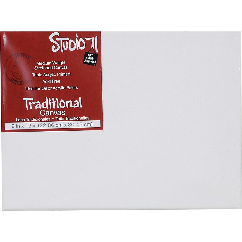 Darice Studio 71 Traditional Stretched Primed White Acrylic Stretched Canvas, 12" x 9", (978-912) image 1