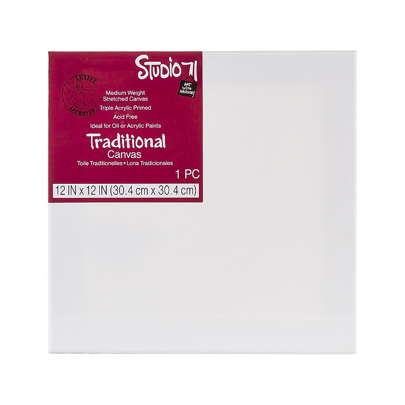 Darice Studio 71 Traditional Stretched Primed White Acrylic Stretched Canvas, 12" x 12" (978-1212) image 1