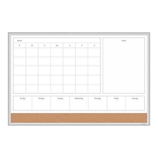 U Brands 4N1 Cork & DryErase Whiteboard, Aluminum Frame, 3' x 2' (3891U0001) Staples