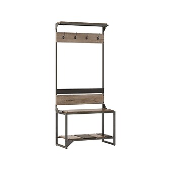 Bush Furniture Refinery Hall Tree With Shoe Storage Bench, Rustic Gray/Charred Wood (RFY012RG)