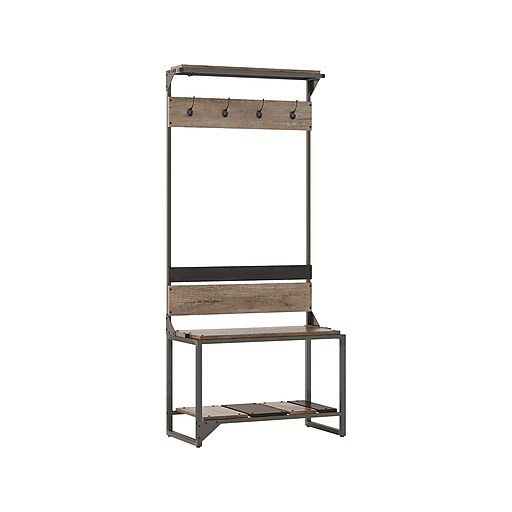 Bush Furniture Refinery Hall Tree With Shoe Storage Bench, Rustic Gray