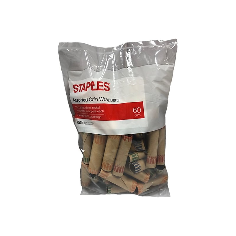 Staples Assorted Coin Wrappers, Natural, 60/Pack (28888) image 1