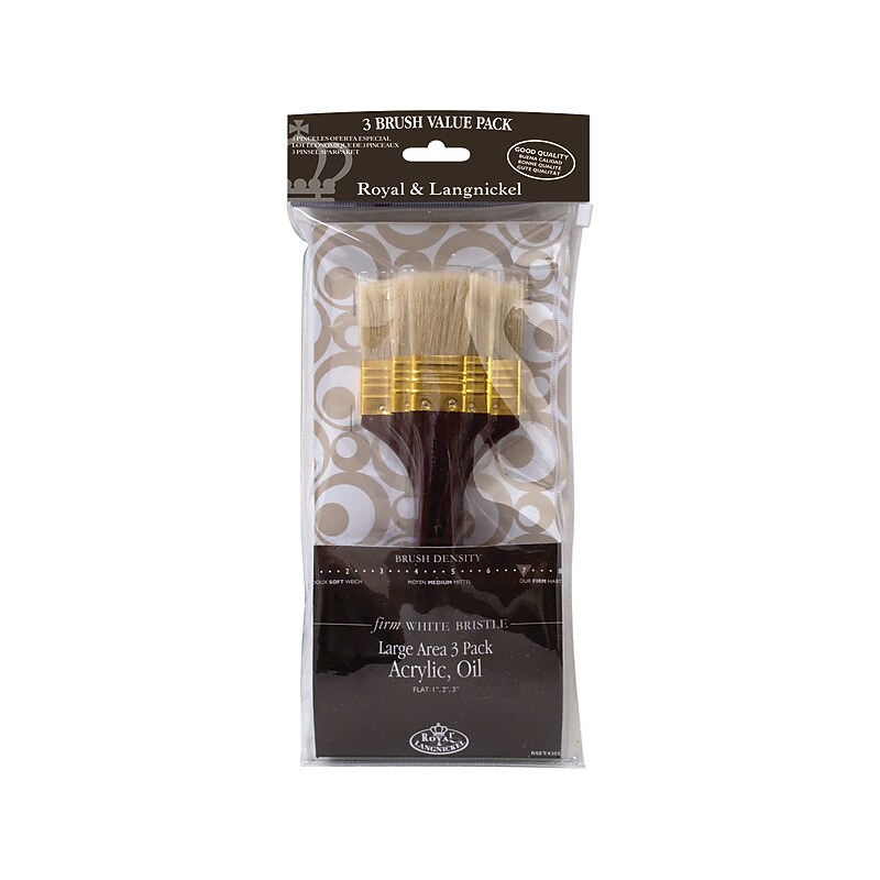 Royal & Langnickel Value Pack Short Handle Flat Brushes, Assorted Sizes, 3/Pack (RSET-9355) image 1