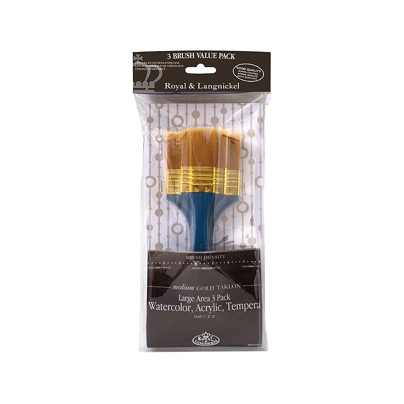 Royal & Langnickel Value Pack Short Handle Flat Brushes, Assorted Sizes, 3/Pack (RSET-9352) image 1