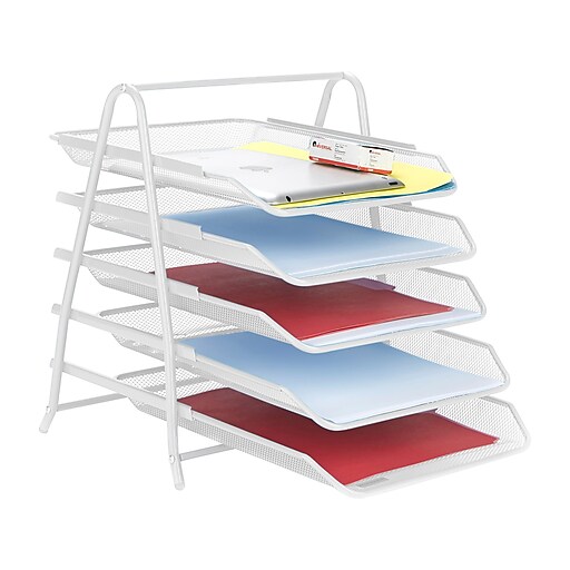 Mind Reader 5 Tier Stackable Front Loading Letter Tray, White Metal (5TPAPERWHT) at Staples