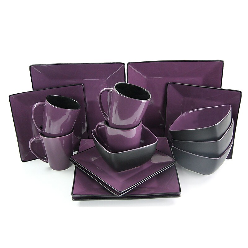 lElama Mulberry Loft 16 Piece Modern Premium Stoneware Dinnerware Set Purple 93597914M image 1