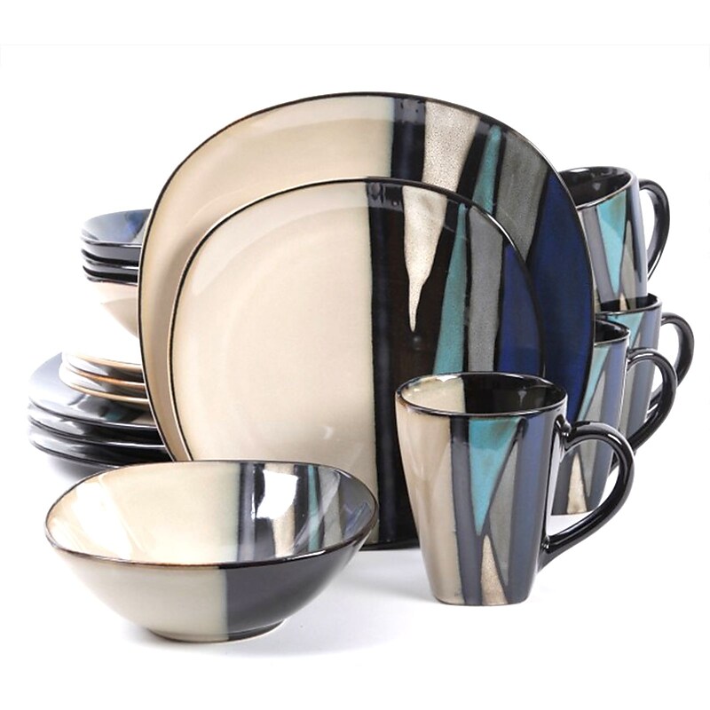 Gibson Althea 16 Piece Stoneware Dinnerware Set Teal 105983.16 image 1