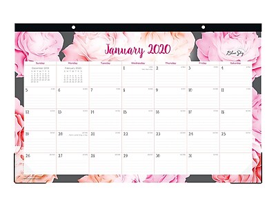 Blue Sky 2020 Monthly Desk Pad Calendar Classic Red 17 x 11 Two-Hole Punched Ruled Blocks