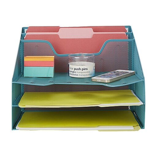 Mind Reader Wire Mesh File Organizer, Turquoise (MESHBOX5