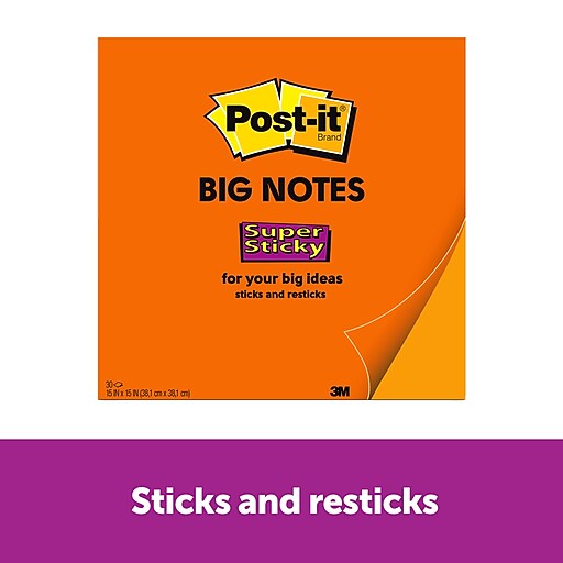 Postit® Super Sticky Big Notes, 15" x 15", Neon Orange (BN15) at Staples