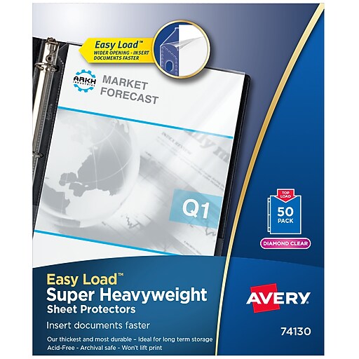 Avery Easy Load Super Heavyweight Sheet Protectors, 8.5" x 11", Diamond Clear, 50/Box (74130) at