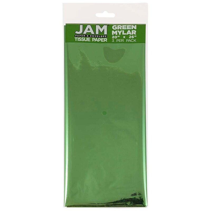 JAM Paper 20" x 26" Tissue Paper, Green Mylar, 3 Sheets/Pack (1172413) image 1