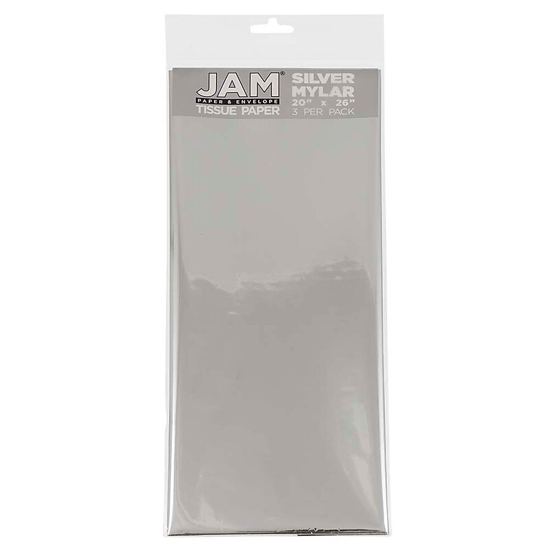 JAM Paper 20" x 26" Tissue Paper, Silver Mylar, 3 Sheets/Pack (1172418) image 1