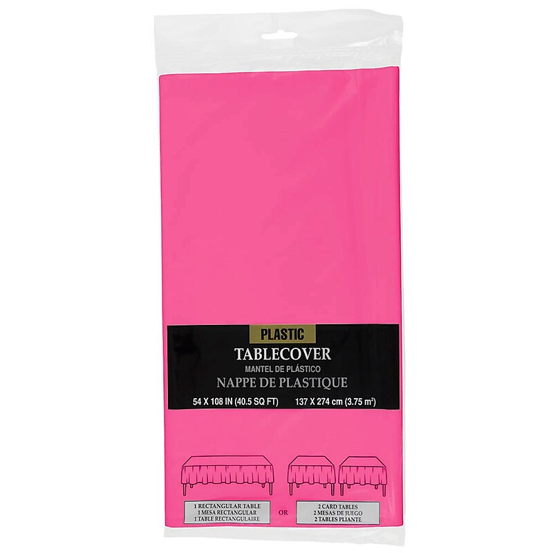 JAM Paper Plastic Table Cover, 54 x 108 Inches, Fuchsia Pink (291423355) image 1