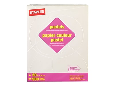 Staples Recycled Pastel Multipurpose Paper, 20 lbs., 8.5 x 11, Assorted,  400/Pack (14804)