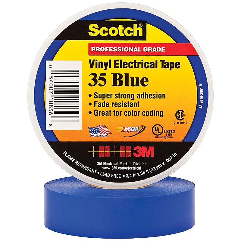 3M 35 Colored Electrical Tape, 3/4" x 22 yds., Blue, 10/Case (T96403510PKB) image 1