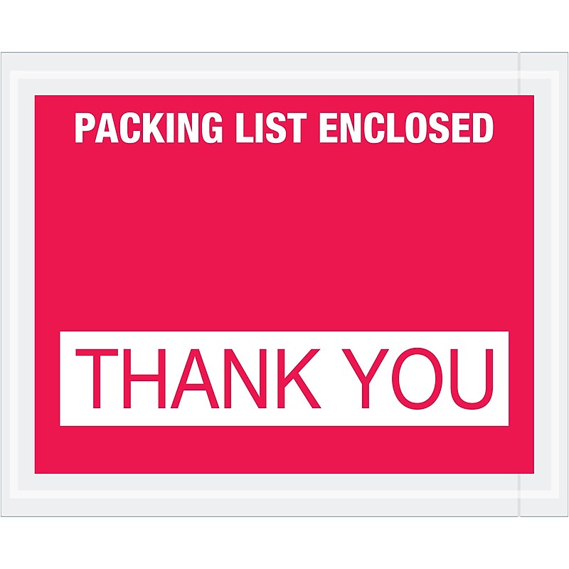 Tape Logic® "Packing List Enclosed - Thank You" Envelopes, 4 1/2" x 5 1/2", Red, 1000/Case (PL480) image 1