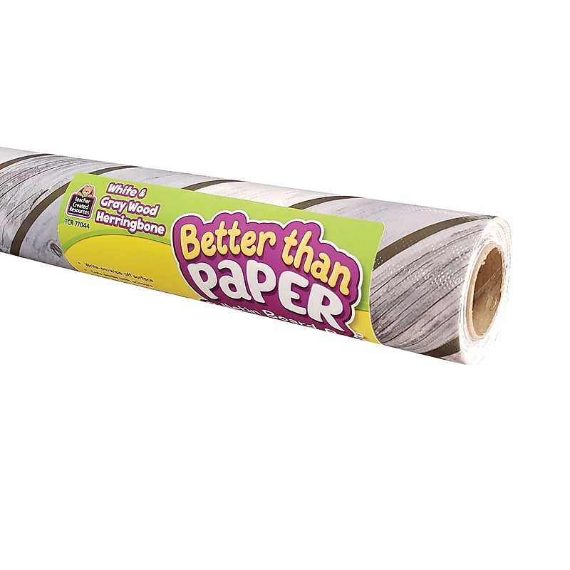 Teacher Created Resources Better Than Paper 144" x 48" Bulletin Board Roll, Herringbone White Wood, 4/Carton (TCR32351) image 1