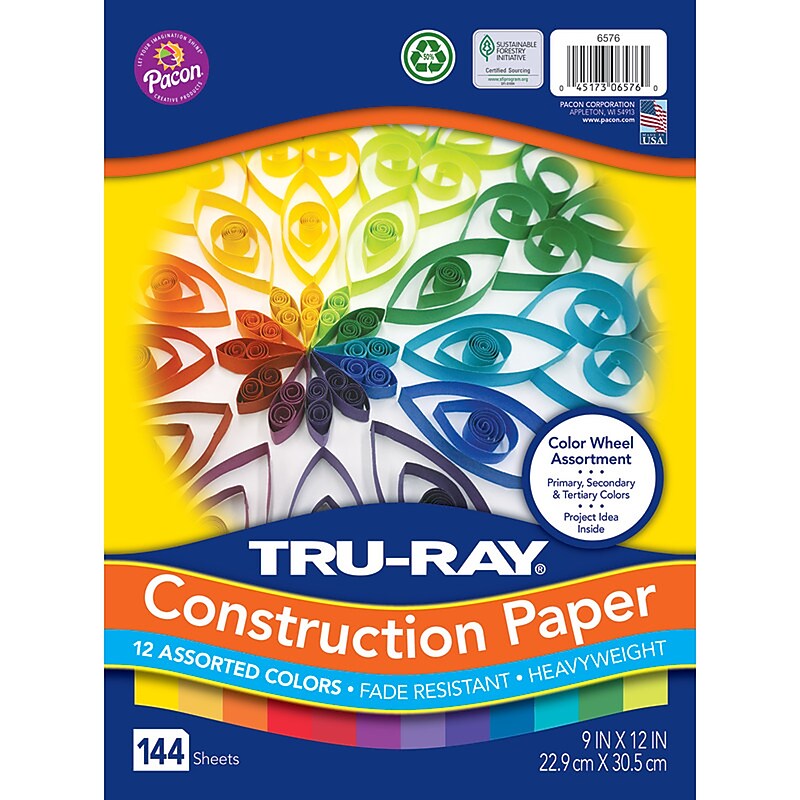 Pacon® Tru-Ray Heavyweight Construction Paper, 9" x 12", Assorted Colors, 144 Sheets (PAC6576) image 1