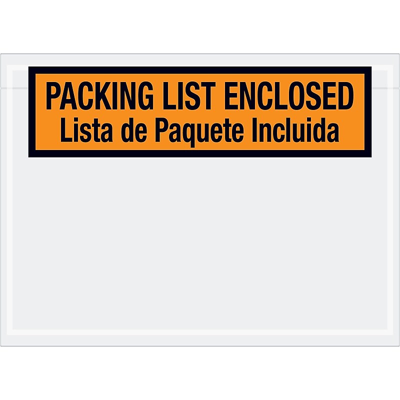 Tape Logic Bilingual Packing List Envelopes, 7 1/2" x 5 1/2", Orange, 1000/Case (PL500) image 1