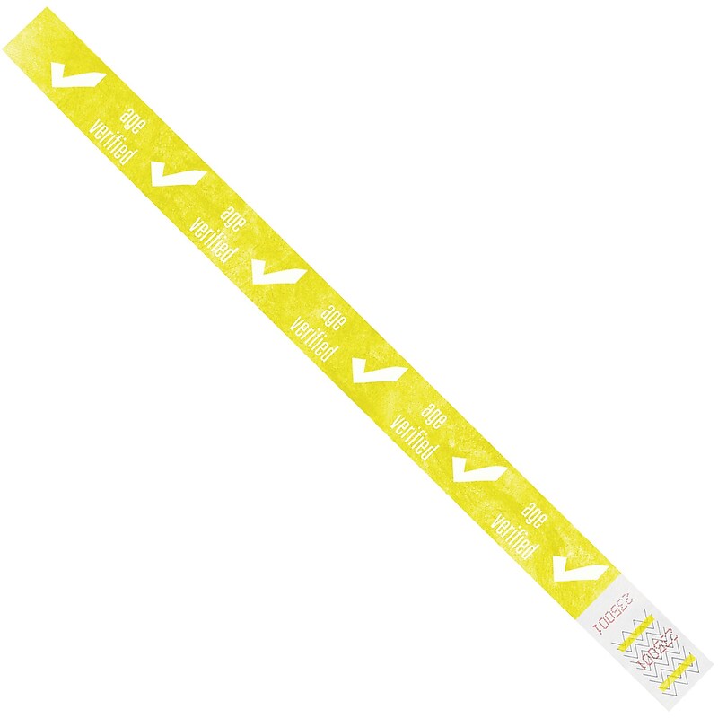 Tyvek® Wristbands, 3/4" x 10", Yellow "Age Verified", 500/Case (WR102YE) image 1