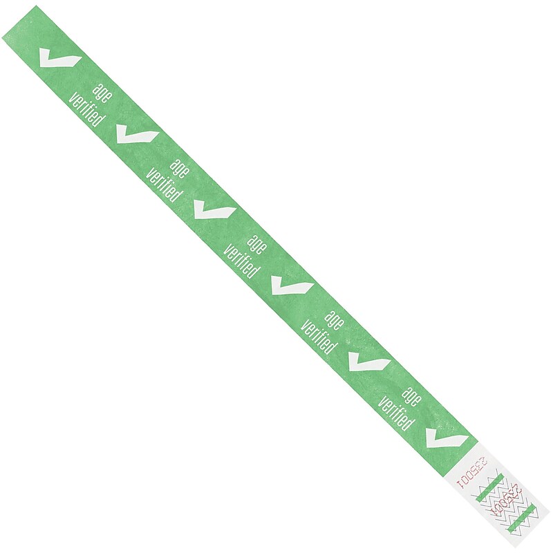 Tyvek® Wristbands, 3/4" x 10", Green "Age Verified", 500/Case (WR102GN) image 1