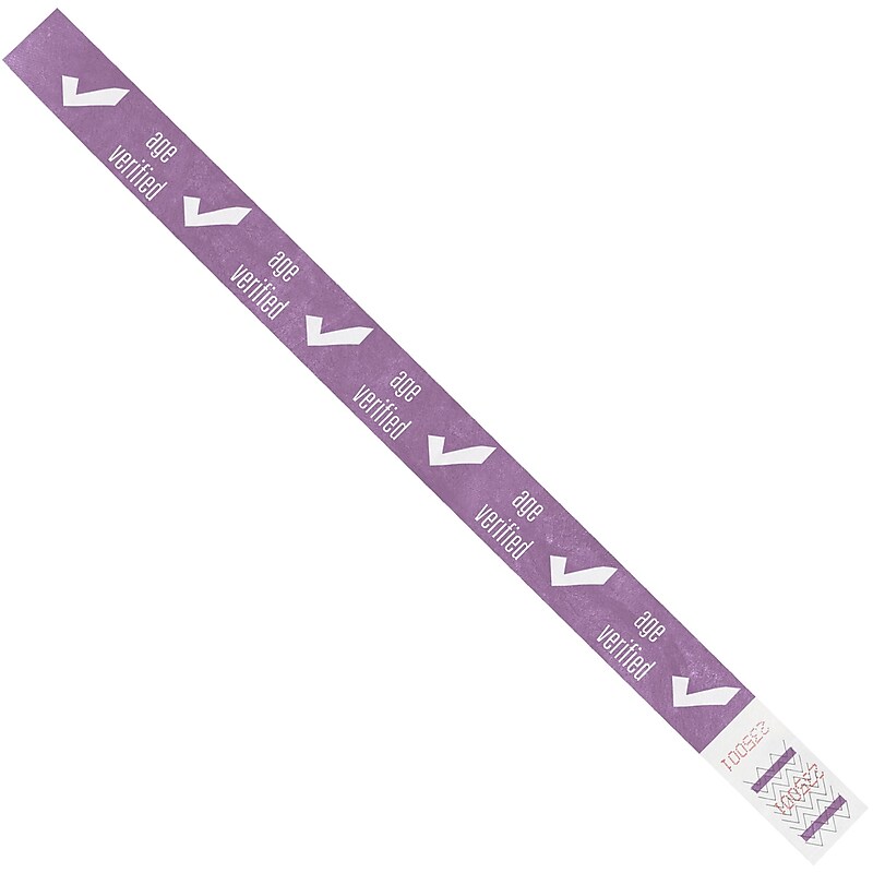 Tyvek® Wristbands, 3/4" x 10", Purple "Age Verified", 500/Case (WR102PL) image 1
