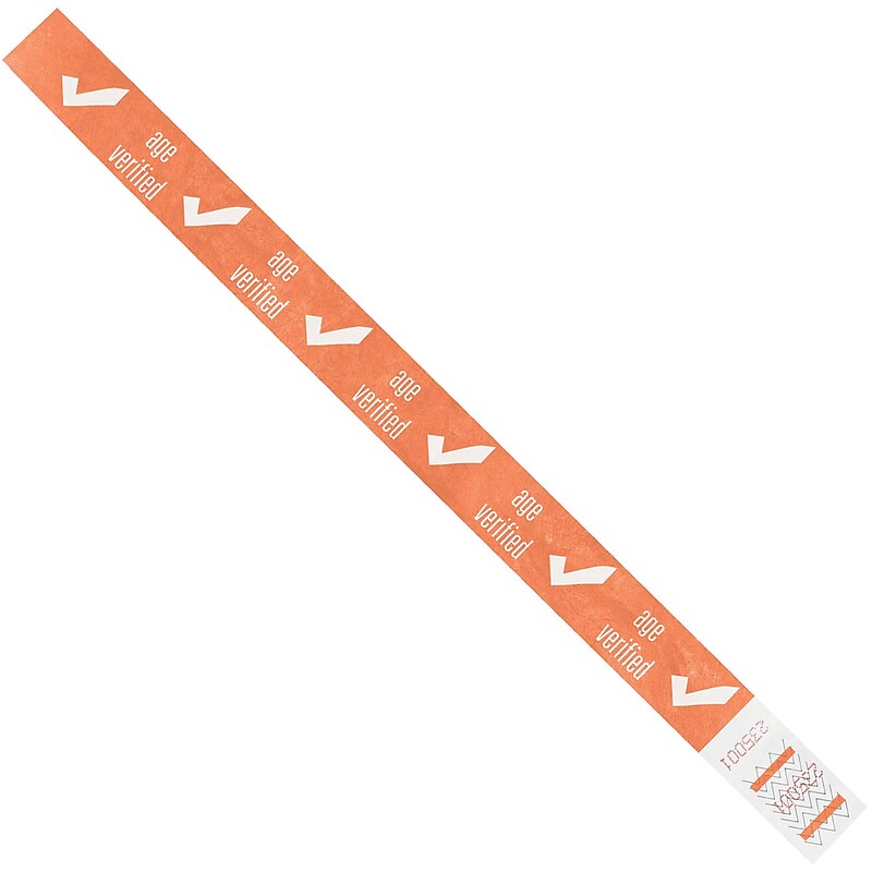 Tyvek® Wristbands, 3/4" x 10", Orange "Age Verified", 500/Case (WR102OR) image 1
