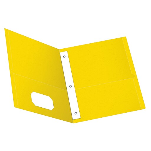 Staples Smooth 2Pocket Paper Folder with Fasteners, Yellow, 25/Box