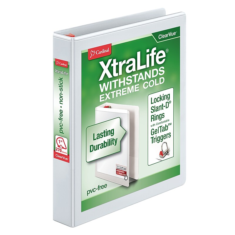 Cardinal XtraLife ClearVue Heavy Duty 1" 3-Ring View Binders, D-Ring, White (26300CB) image 1