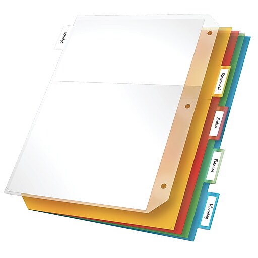 Cardinal® Indexed Tab Pockets for Poly Ring Binders, MultiColored