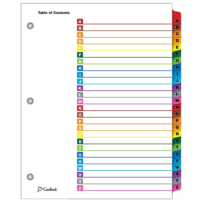 Cardinal OneStep Printable Table of Contents and Dividers, A-Z - 26-Tab, Multicolor, 1/St image 1