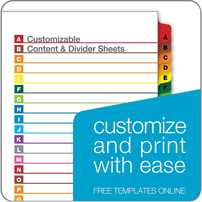 Cardinal OneStep Printable Table of Contents and Dividers, A-Z