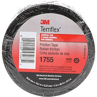 3M 1755 Cotton Friction Tape, 13 Mil, 3/4" x 60', Black, 10/Case (T964175510PK)