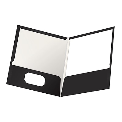Oxford 100 Sheet Capacity High Gloss Laminated Paperboard Paper Folder - Black (25 Per Box)