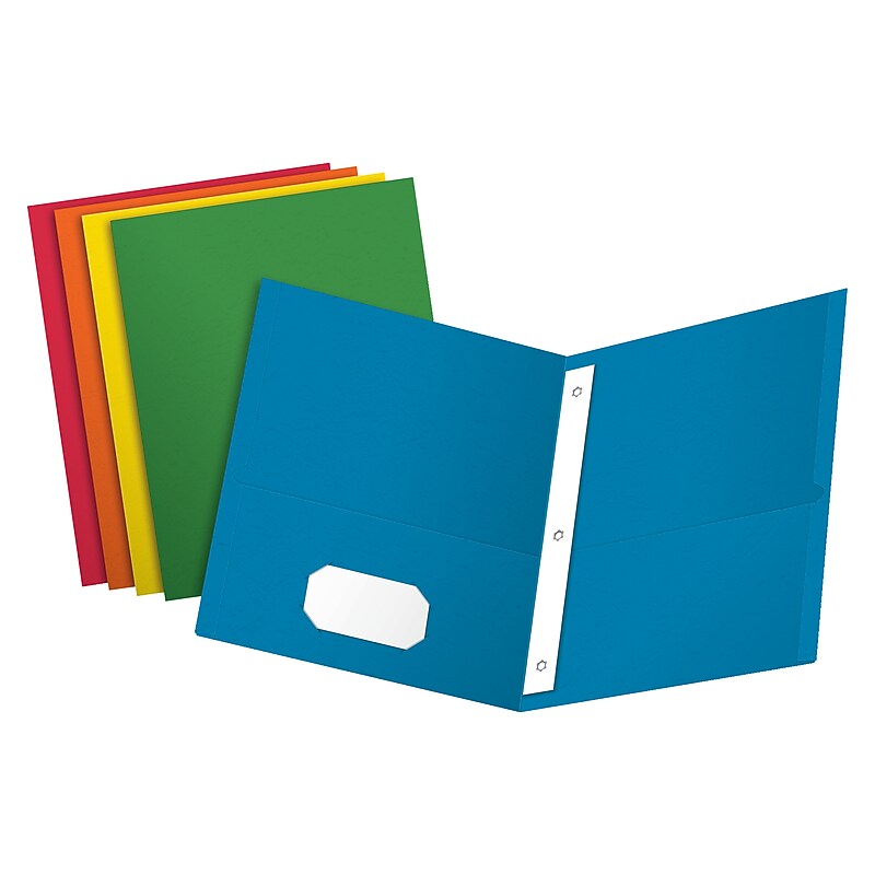 Oxford 10% Recycled 2-Pocket Paper Portfolio Folder with Fasteners, Assorted, 25/Box (57713) image 1