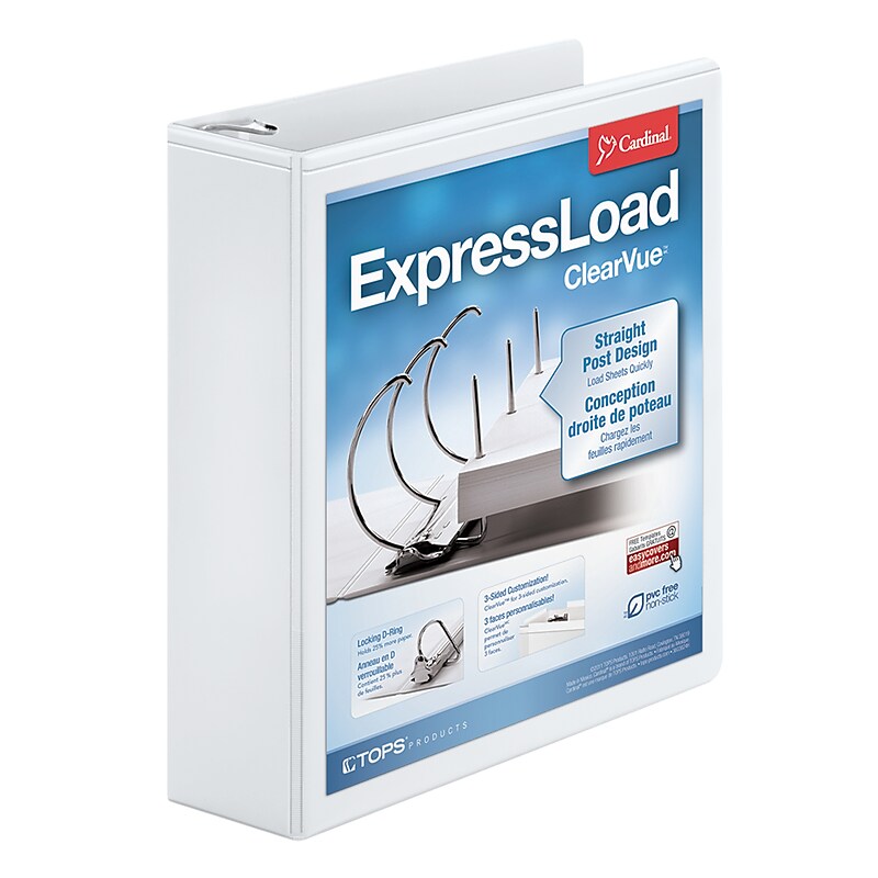 Cardinal ExpressLoad ClearVue 2" 3-Ring View Binders, D-Ring, White (49120) image 1