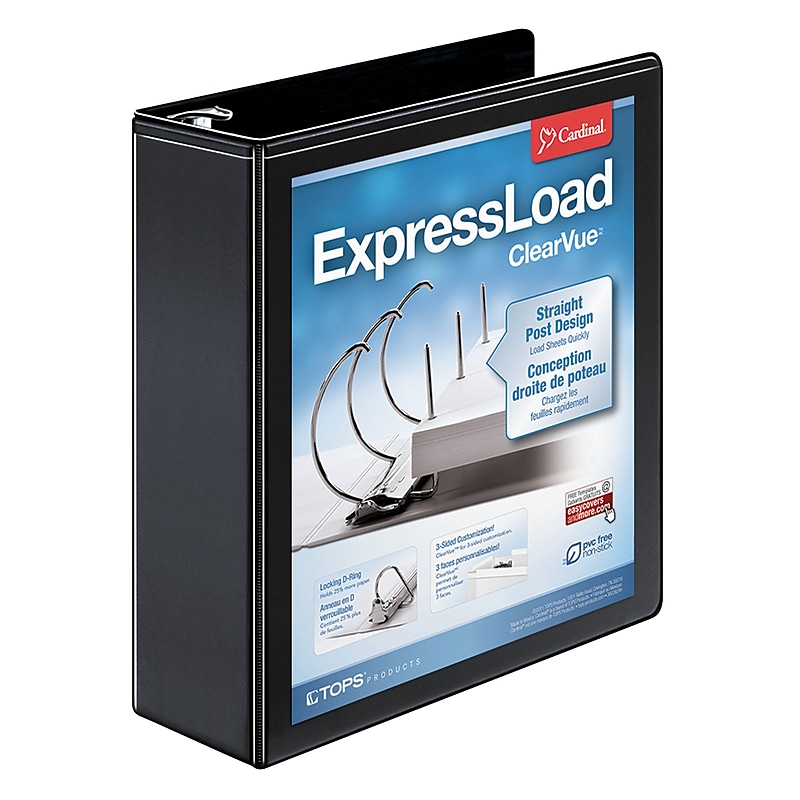Cardinal ExpressLoad ClearVue Heavy Duty 3" 3-Ring View Binders, D-Ring, Black (49131) image 1
