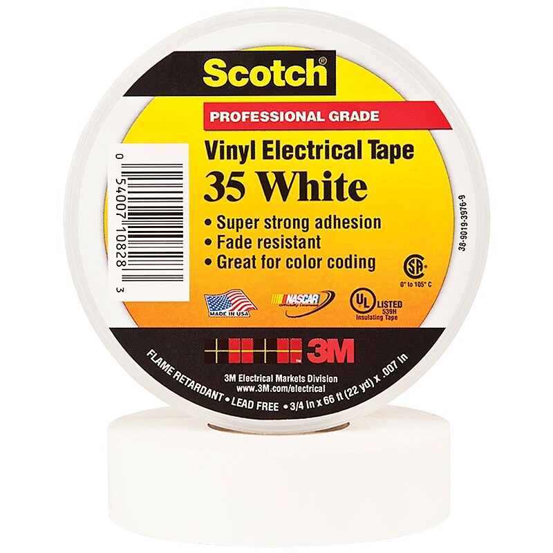 3M 35 Colored Electrical Tape, 3/4" x 22 yds., White, 10/Case (T96403510PKW) image 1