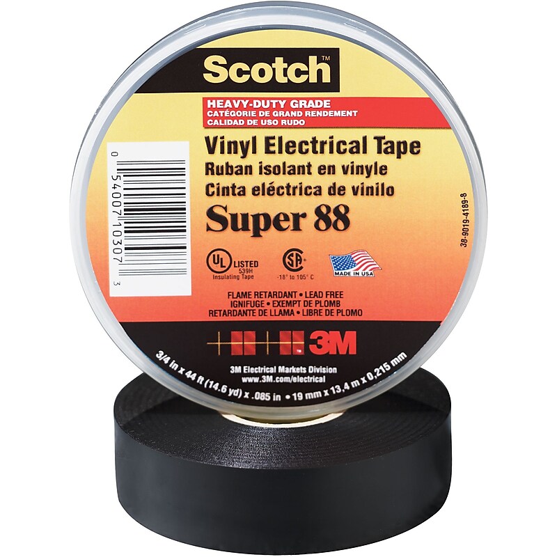 3M Super 88 Electrical Tape, 1 1/2" x 44', Black, 10/Case (T96608810PK) image 1