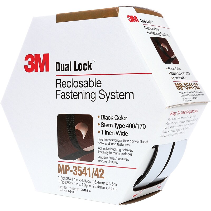 3M MP3541/42 Dual LockMini Pack Fasteners, 1" x 15', Black, 5/Case (DK3M140) image 1