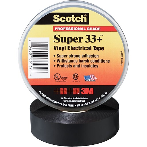 3M 33+ Electrical Tape, 1 1/2" x 108', Black, 10/Case (T96603310PK