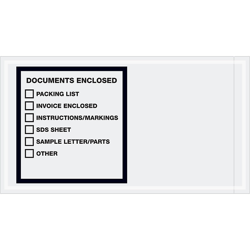 Tape Logic® Transportation Envelopes, "Documents Enclosed", 5 1/2" x 10", Printed Clear, 1000/Case (PL496) image 1