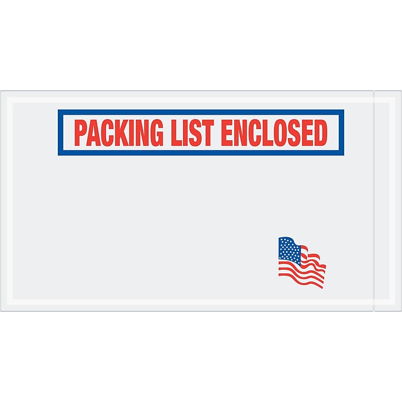 Tape Logic® "Packing List Enclosed" Envelopes, 5 1/2" x 10" U.S.A. Flag, Red/White/Blue, 1000/Case (PL512) image 1