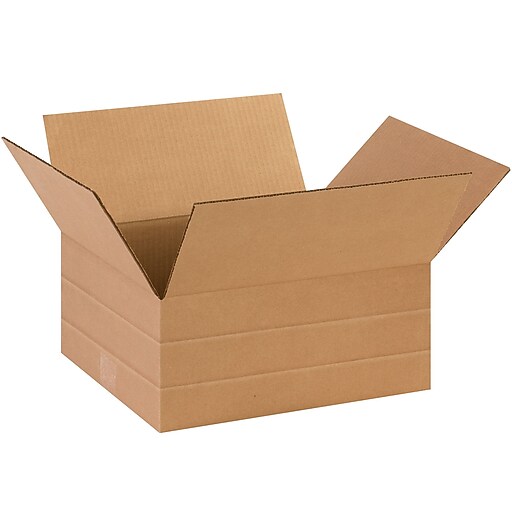 MultiDepth Corrugated Boxes, 14" x 10" x 6", Kraft, 25/Bundle Staples